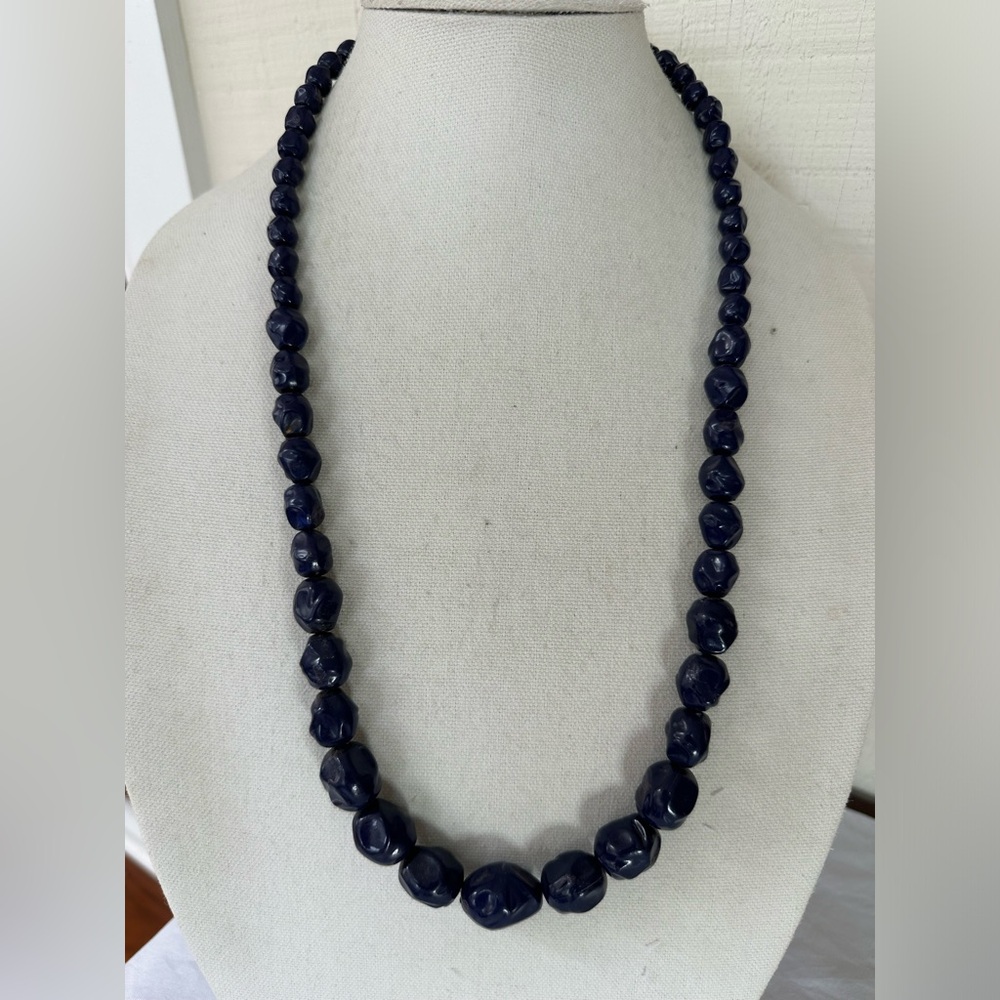 Vintage navy blue smushed bead necklace